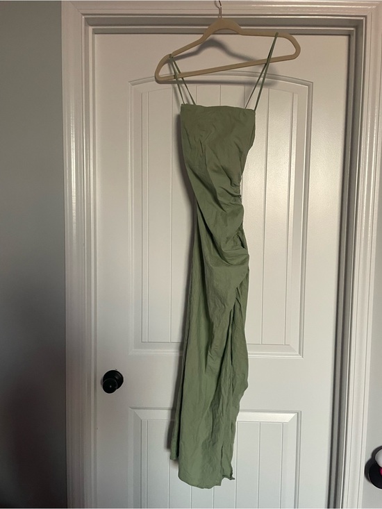 Zara Dresses & Skirts - Zara Light Olive Strapless Ruched Maxi Dress